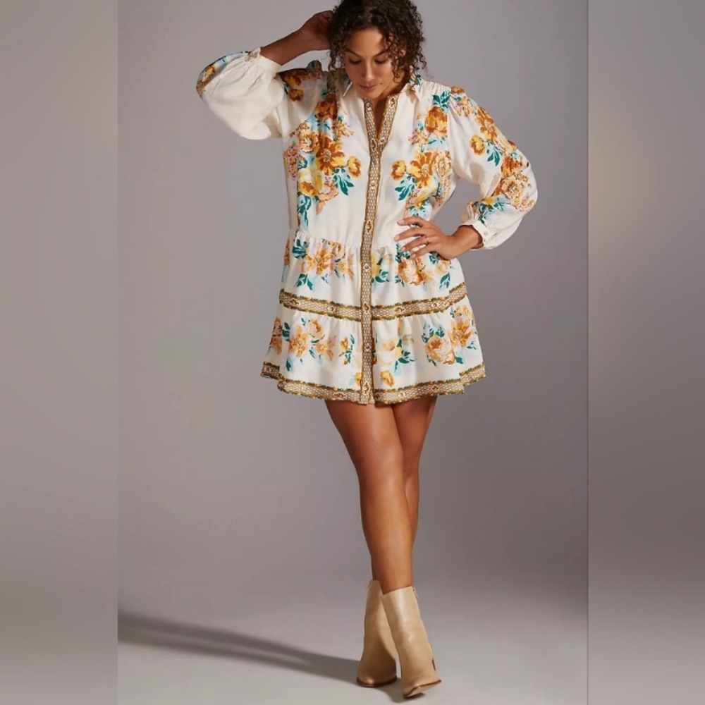 Anthropologie Tiered Floral Mini Shirtdress 3x